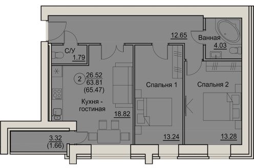 планировка квартиры 65 м2